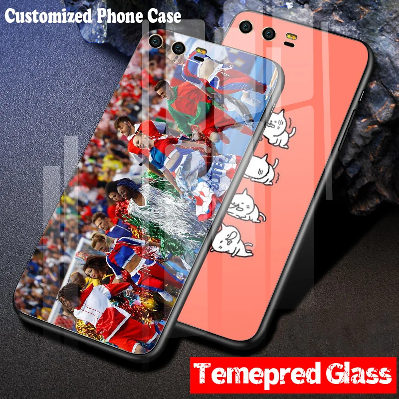

DIY Custom Design Phone Tempered Glass Case for Huawei P20 Pro P9 P10 Plus Mate 9 10 Lilte Honor 8X Nova 2S 7X V10 Hard Cover