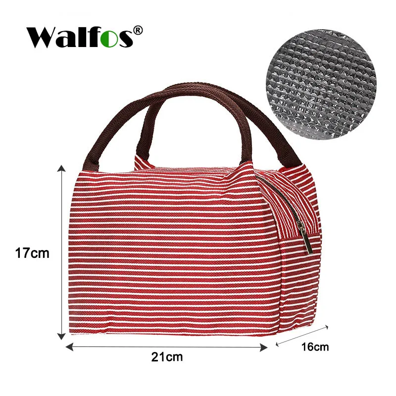 WALFOS Portable Lunch Bag Canvas Stripe Insulated Cooler Bags Thermal Food Picnic Lunch Bags Kids Lunch Box Bag Tote - Цвет: WALFOS Red