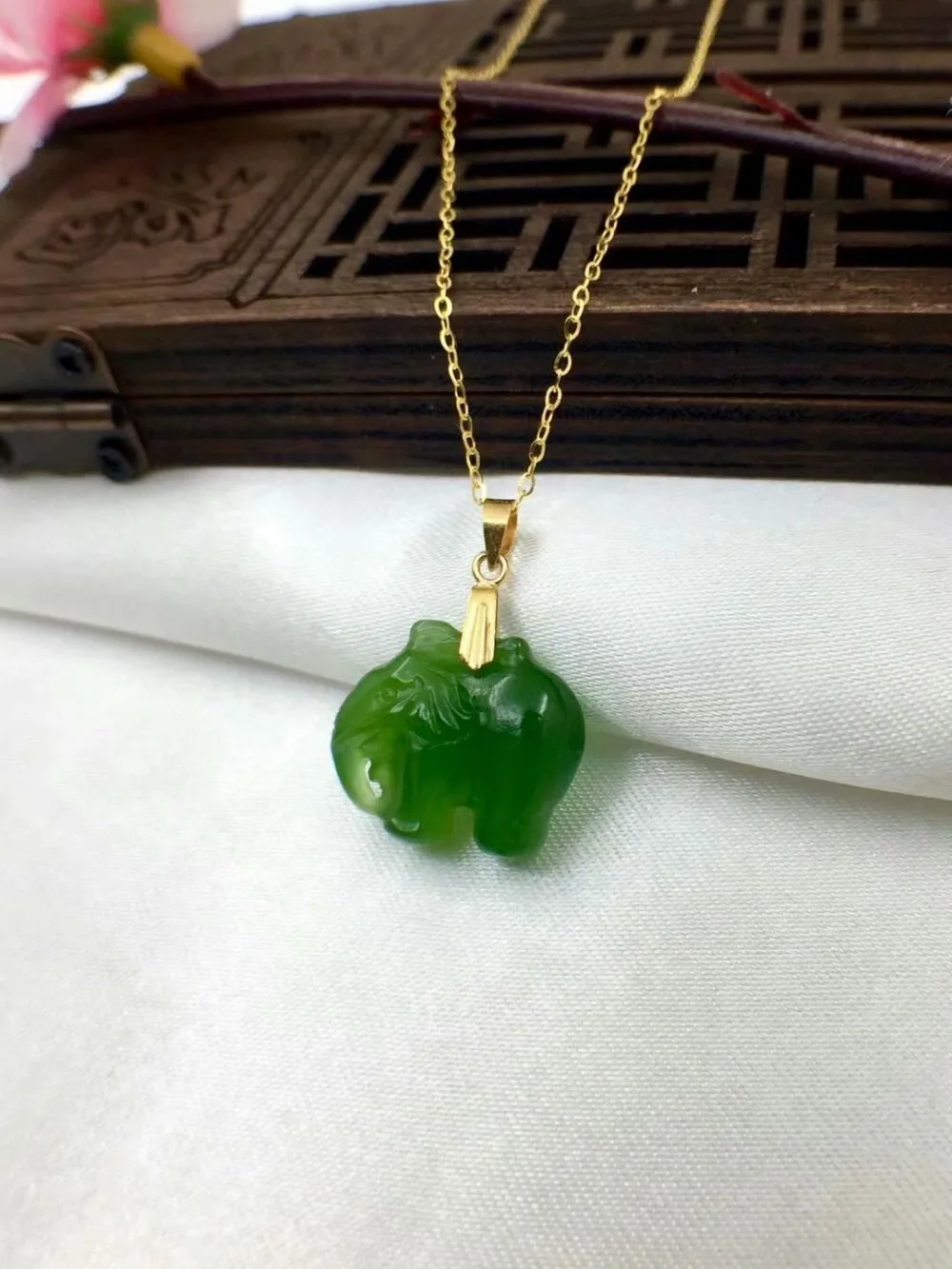 

SHILOVEM 18k yellow gold real Natural green Jasper pendants no necklace fine Jewelry women wedding Christmas gift yzz131499hby