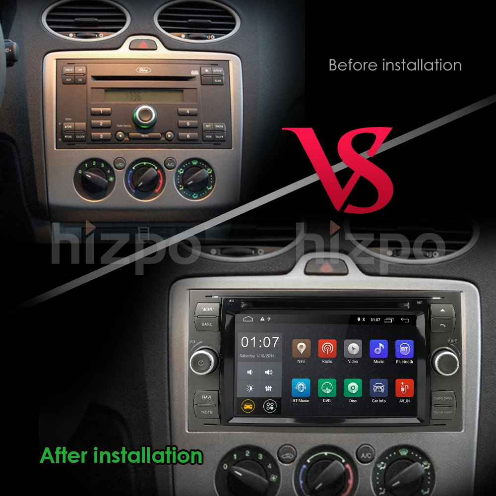 Cheap Android 9.0 Quad Core Car DVD player FOR FORD FOCUS C-MAX car multimedia stereo 1024*600 2G RAM 4G Wifi DAB+ DVR OBD Free camera 6