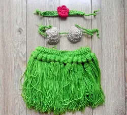 Вязание ручной работы с цветами для Банданы для мужчин, бюстгальтер и травы юбки 3 шт. Детский комплект Размер: 0-1 м, 3-4 м новорожденных фото