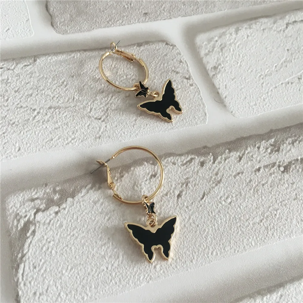 Модные ювелирные изделия с покрытием золотого цвета Черная бабочка с серьгой-обручем для женщин девушек