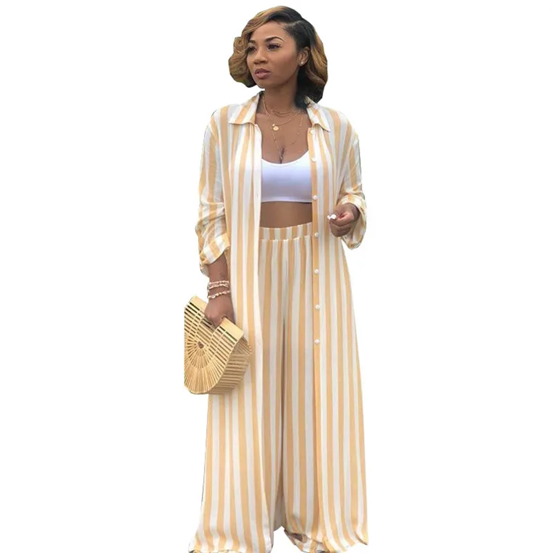 

Womens Autumn Two Piece Set Top and Wide Leg Pants Striped 2 Piece Set Tracksuit Long Trouser Suit Women Matching Set Outfit