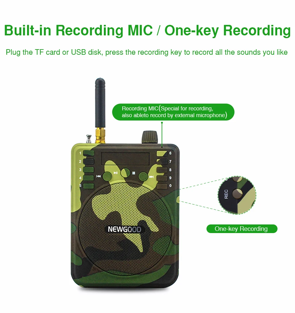 Camouflage Mini Portable Speaker Bird Caller Hunting Decoys 1000m Remote Control Speaker 900pcs Bird songs Recording TF USB disk (7)