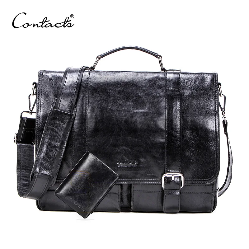 CONTACT'S Casual Shoulder Crossbody bag Genuine Leather Men's Briefcase  Leather Laptop Bag Male Messenger Bags Designer Bag 2017 