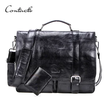 

CONTACT'S vegetables leather men briefcase for 13 inch laptop with leather bifold casual business male messenger bag big handbag