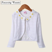 White Flower Collar Girls Cardigan Cotton Polyester Thin Long Sleeve Shrug Children Clothing For Retail And