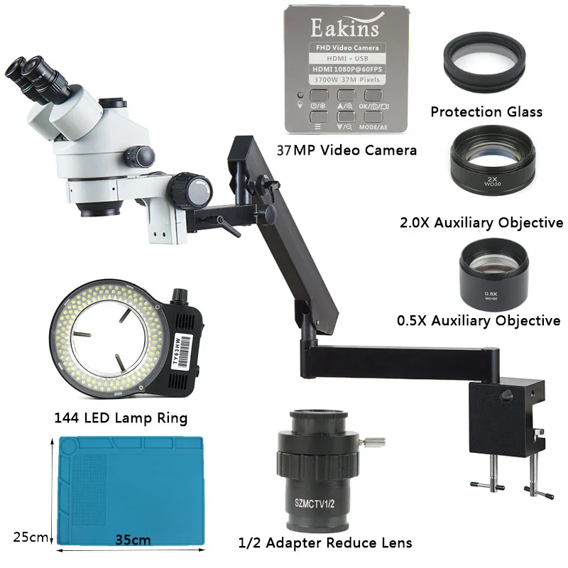 Simul фокусный зум 3.5X-90X артикуляционный зажим Тринокулярный Стерео микроскоп+ 37MP HDMI USB видеокамера для ремонта печатных плат - Цвет: clamp set