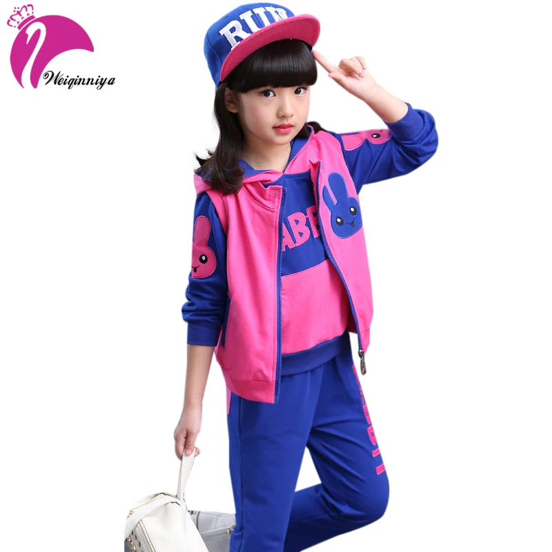 

weiqinniya Girls Set Children Clothing Set Fashion Children Sports 3pcs Tracksuit For Girl 2018 Kids Rabbit Suits Autumn Clothes