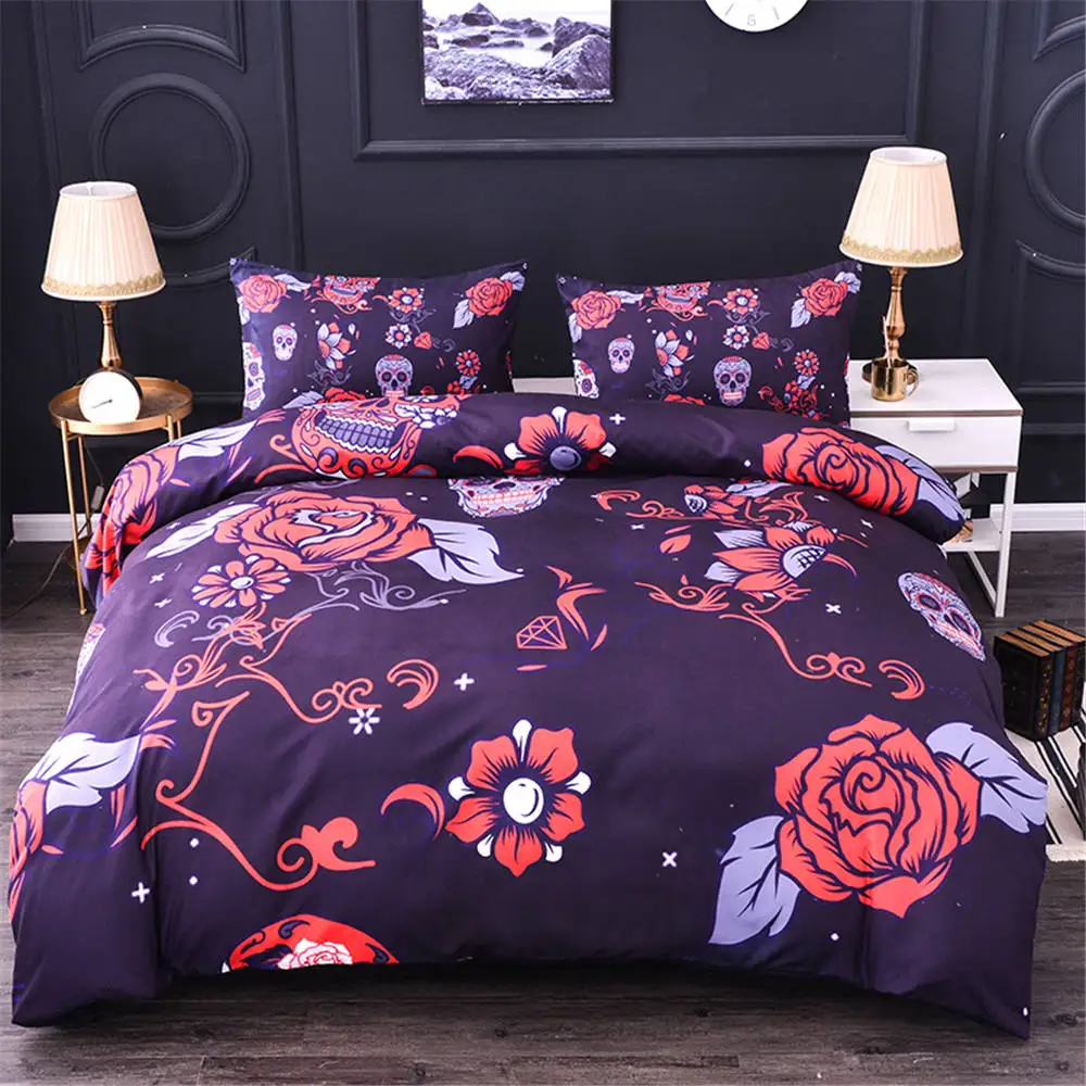 Coated Sugar Skull Skeleton Comforter Sets Double Duvet Cover