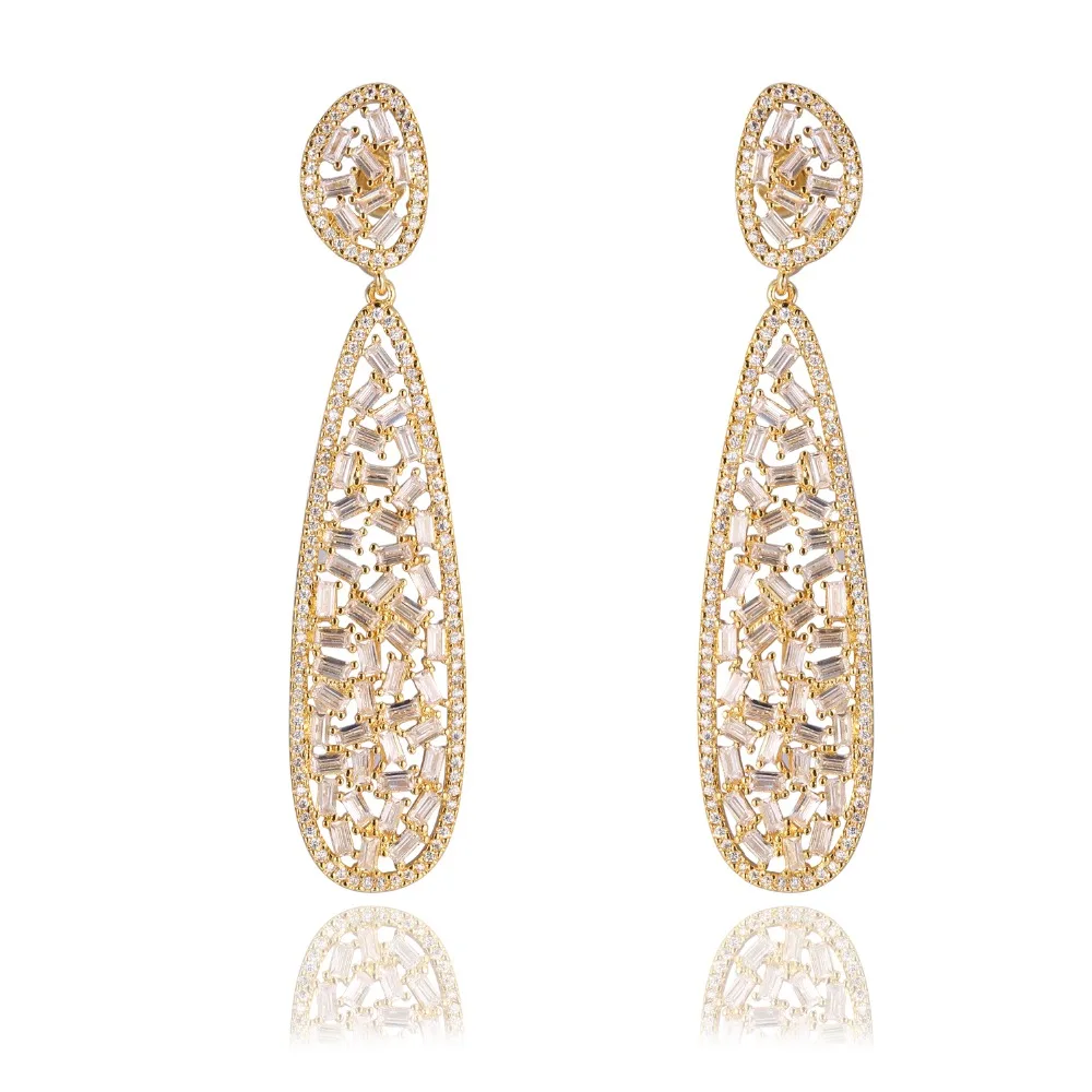 

GrayBirds Exaggerated Ornate Long Water Drop Shaped Earrings For Wedding Girls High Quality Luxury Jewelry AAA CZ MLE117