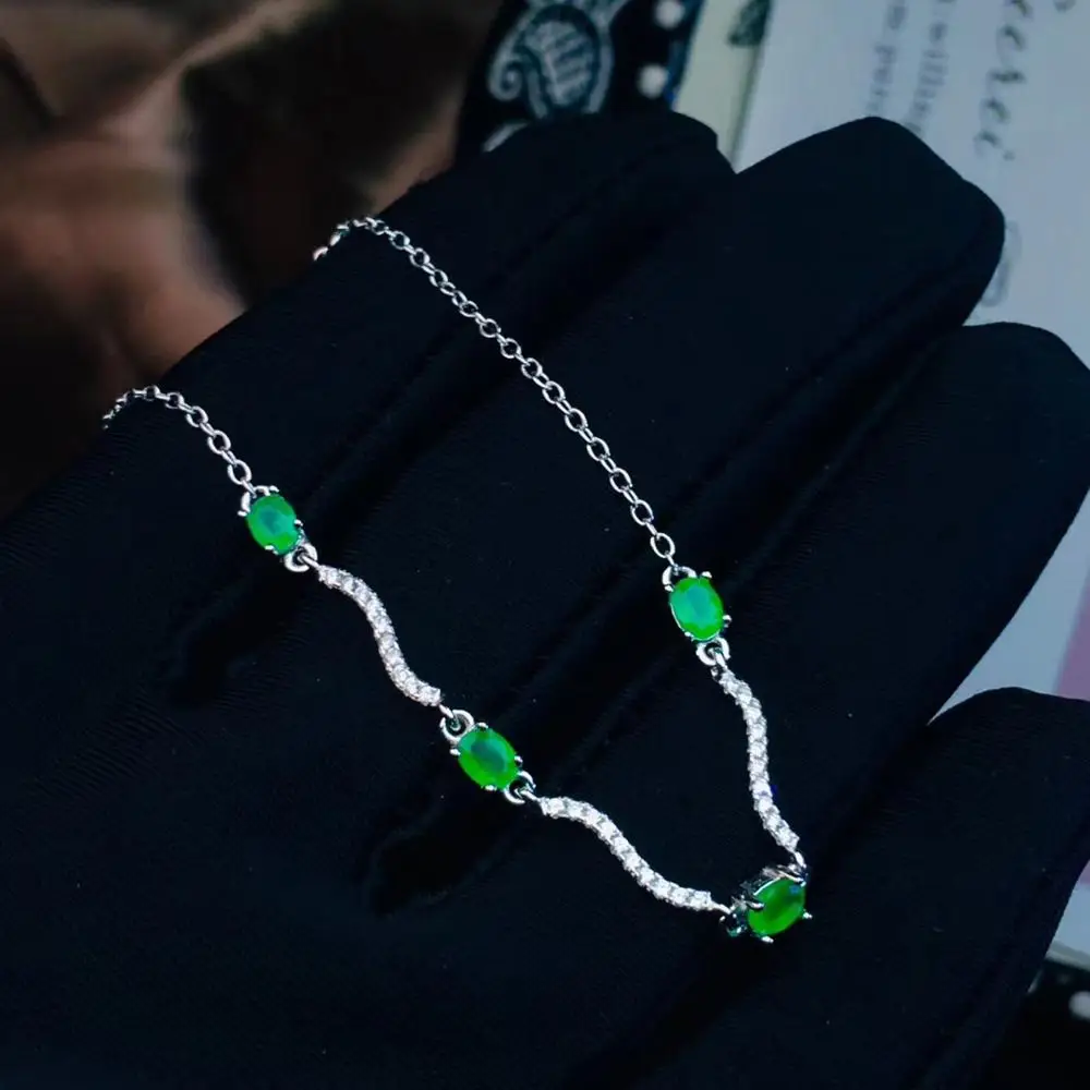 Mode simple Branches ligne naturel vert émeraude Bracelet naturel pierres précieuses Bracelet S925