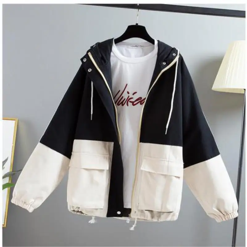 Женская повседневная куртка Casaco Feminino, весенние пальто с капюшоном и длинным рукавом, Женская винтажная Лоскутная Куртка Harajuku, верхняя одежда