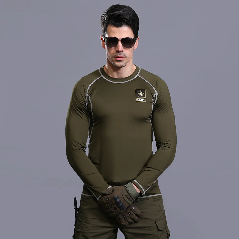Outdoor Hiking Quick Dry male Long Tops Shirts Tactical High Elastic