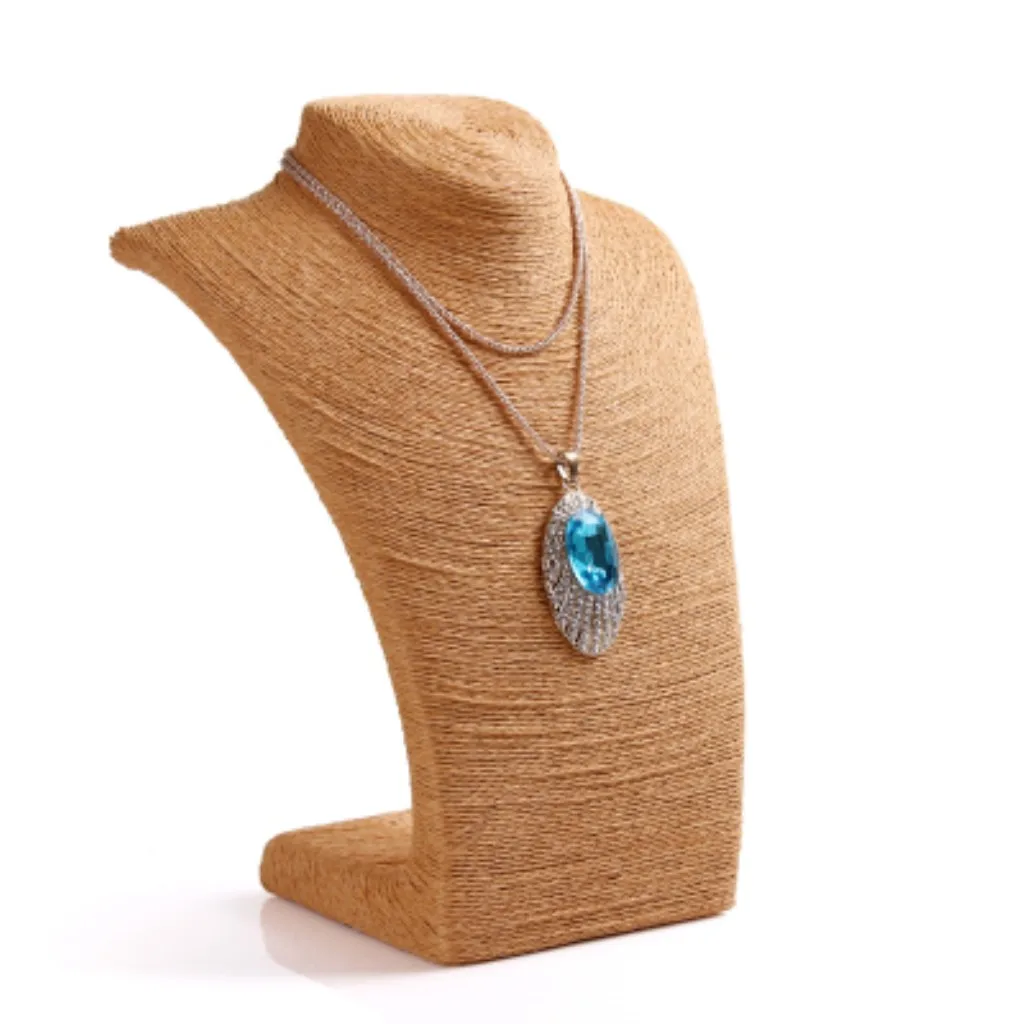 Rustic Hessian Rope Wrapped Mannequin Bust Stand Necklace Chain Jewelry