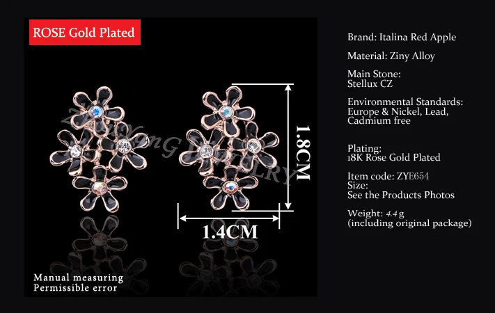 ZHOUYANG ZYE654 Four Little Flowers Rose Gold Color Jewelry Made with Genuine Austrian Crystal Wholesale