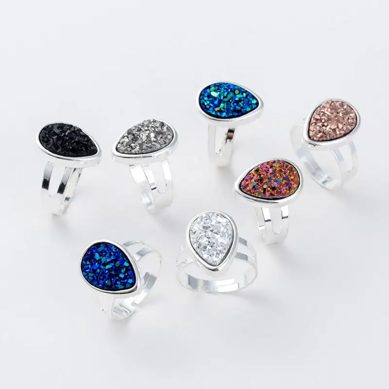 

2018 New Silver Teardrop Resin Druzy Rings for Women