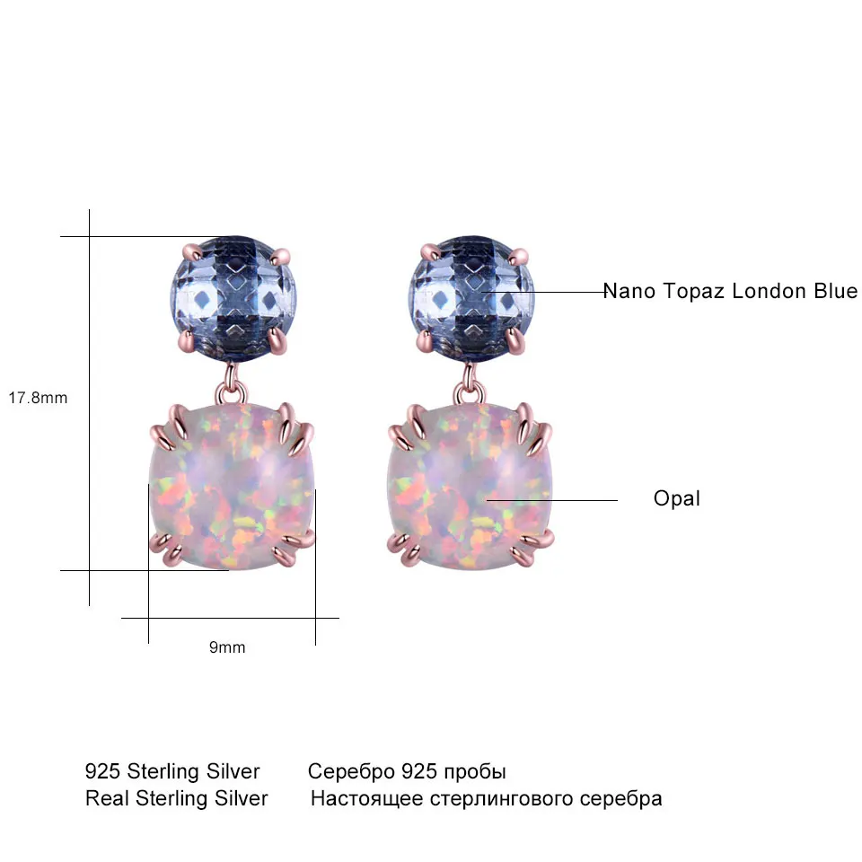 UMCHO элегантные серьги с опалом Nano Blue London Topaz, 925 Висячие серьги из серебра 925 пробы для женщин, подарки, хорошее ювелирное изделие