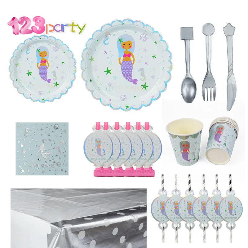 

Mermaid Party Disposable Tableware Plate Cup Tablecloth Paper Towel Birthday Party Baby Shower Kids Party Tableware
