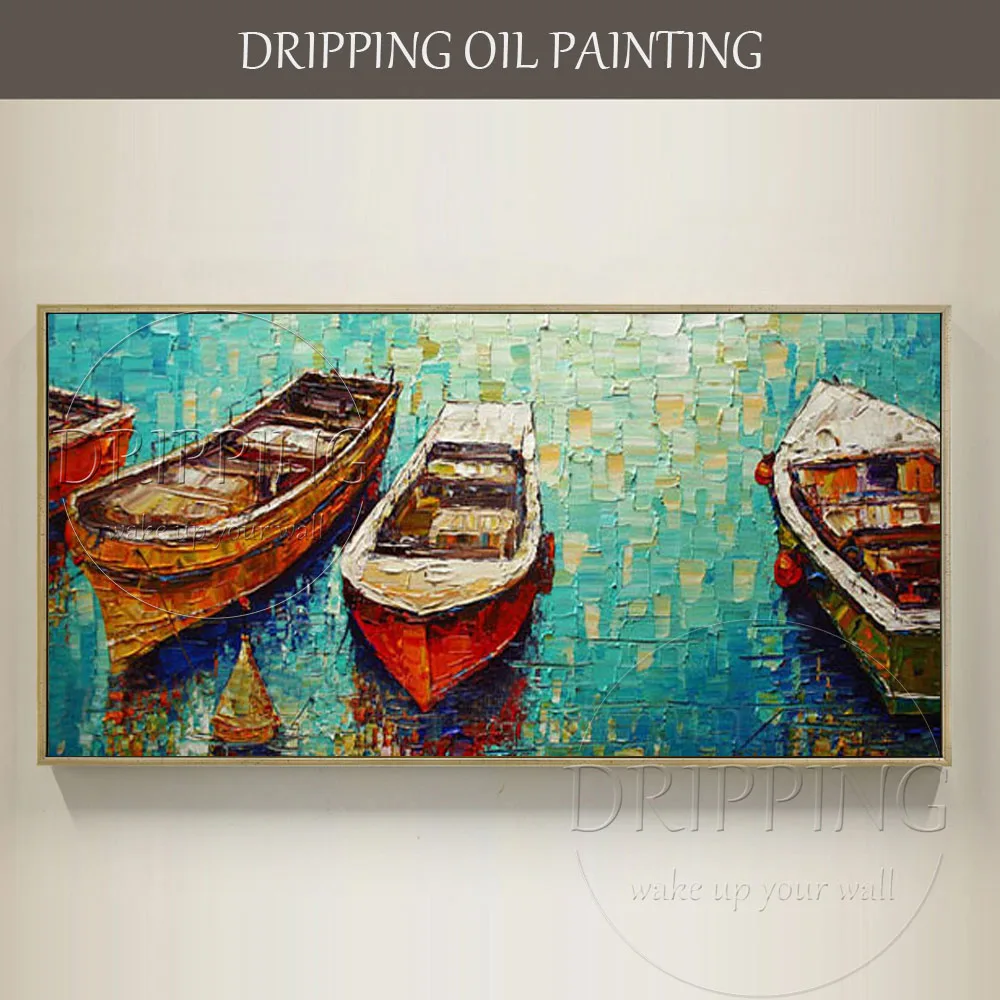 

Artist Hand-painted Special Landscape Modern Boats Oil Painting on Canvas Hand-painted Textured Boat Oil Painting for Wall Decor