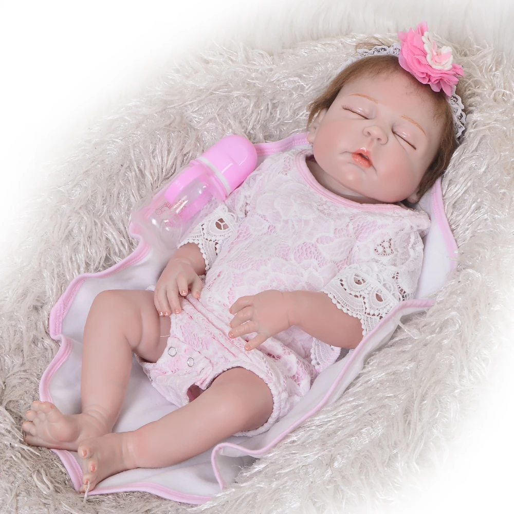 

Simulation 23'' Asleep Reborn Baby Girl Doll 57 cm Full Silicone Reborn Dolls Full Vinyl Body Can Bathe Children's Day Gifts