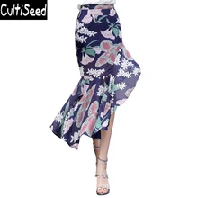 С цветочным принтом, шифоновые юбки женская летняя элегантная для работы в офисе, с эластичной резинкой на талии, в стиле «хип оборками юбки нарядные юбки Faldas