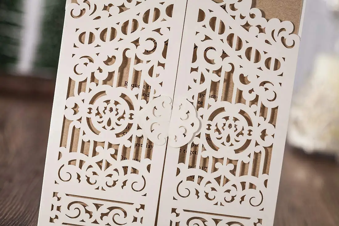  25pcs White Laser Cut Wedding Invitations Card Fold Gate Blank Birthday Gift Greeting Invitation Po - 32992807814