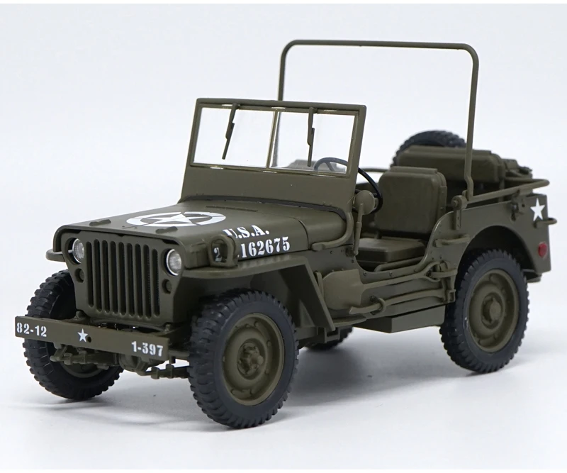 1:18, 1/4 тонн, американский Армейский Джип WILLYS, верхняя часть, литая под давлением, модель автомобиля, игрушки, армейский зеленый цвет, для детей, игрушки, подарки, оригинальная коробка