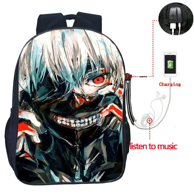 Высокое качество одежда с надписью «Tokyo Ghoul рюкзак USB зарядка рюкзак модные зарядка через usb рюкзак для учеников, мальчиков и девочек школьная сумка распылитель ранцевого типа для с - Цвет: 14