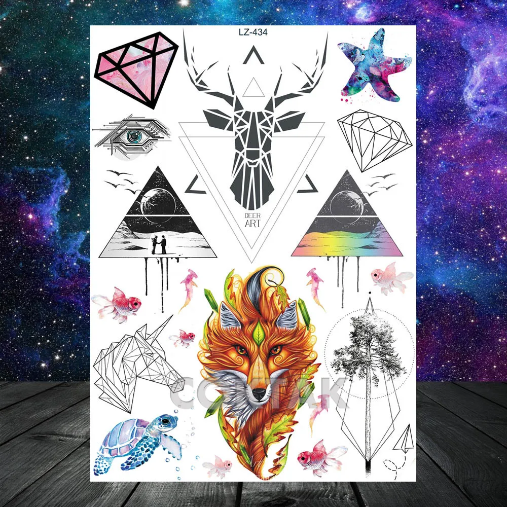 Креативные временные татуировки с изображением Луны, геометрического льва для детей, астронавт, звезды, дерево, стрела, черные поддельные модные татуировки, наклейки - Цвет: CLZ434