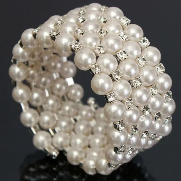 

Fahsion Crystal Imitation Pearl Bracelets For Women Multi Layer Wide Bracelets & Bangles Pulseras Mujer Jewelry