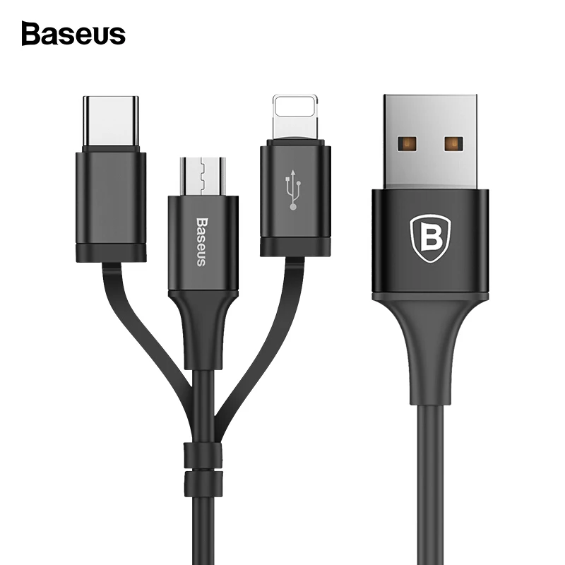 Baseus 3 в 1 USB кабель для iPhone Micro usb type C кабель зарядного устройства для iPhone Xs Max X 8 7 samsung Oneplus Android Кабели для телефонов