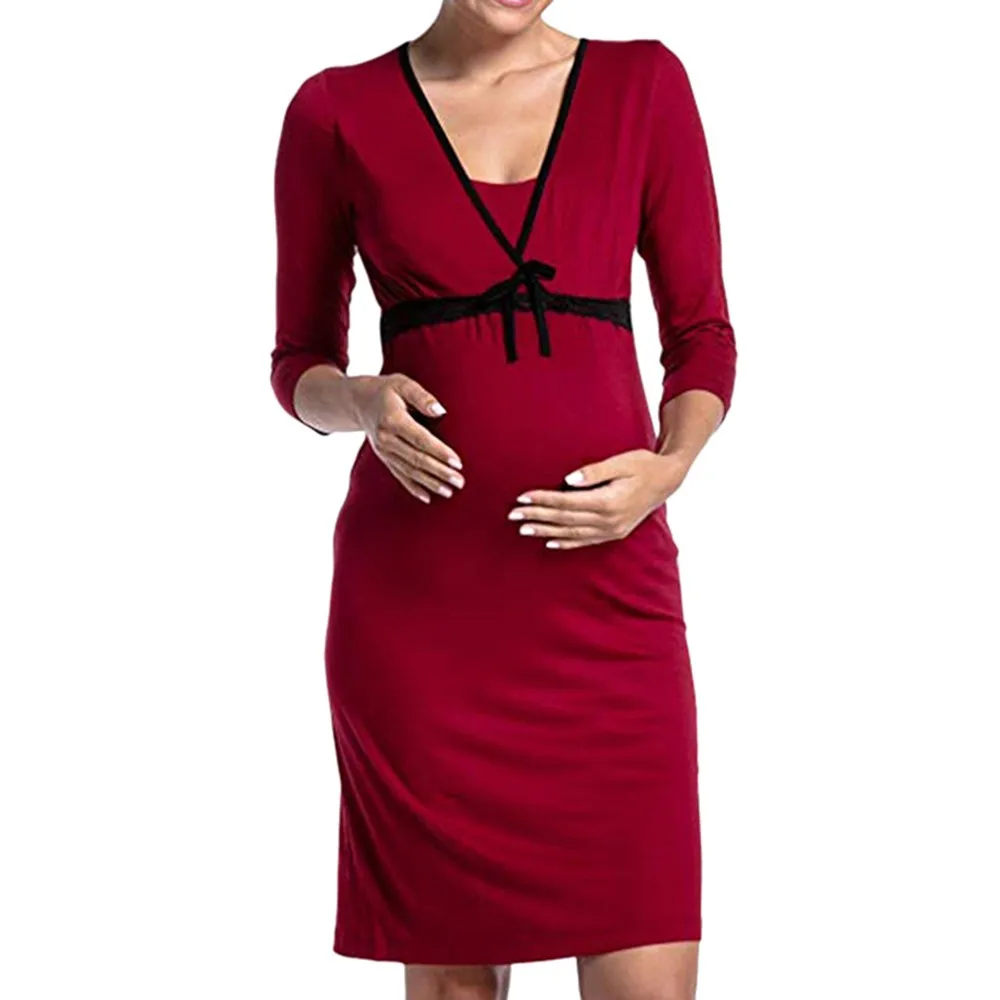 

Women's Pregnancy Long Sleeve Collect The Waist Pajamas Dress Maternity Clothes Zwangerschaps Jurk Voor Fotografie Nursing Dress