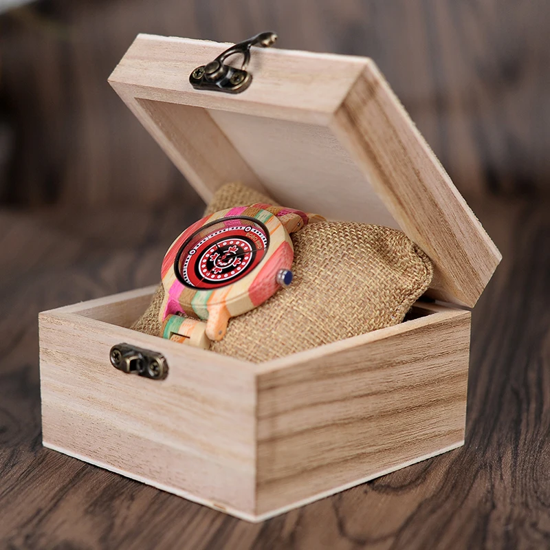 BOBO BIRD WP08 красочные бамбуковые деревянные часы для женщин с принтом циферблата деревянный ремешок кварцевые часы в подарок принимаем OEM дропшиппинг