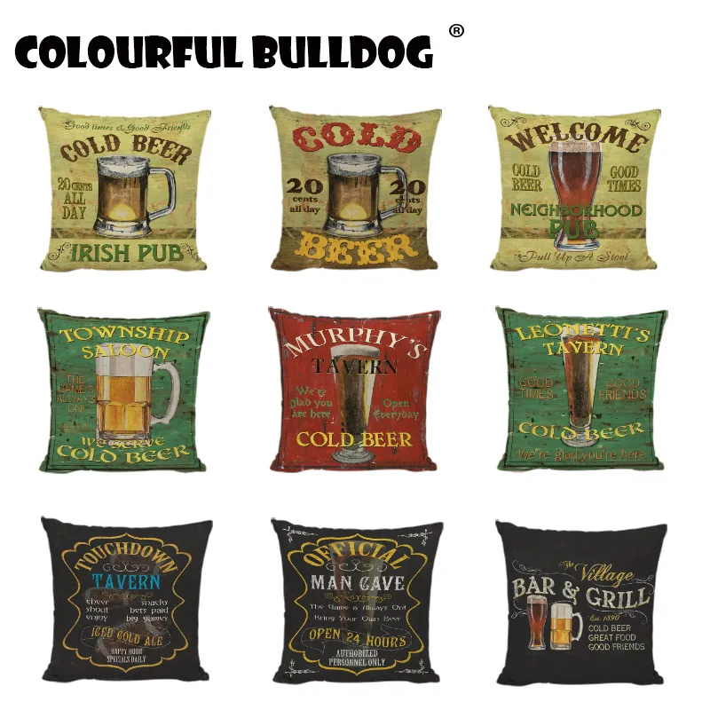 

Retro Pub Cushion Covers Billiard Poker Dice Custom Printed Pillow Case Houseware Home Decor Hotel Man Cave Linen Cotton Coussin