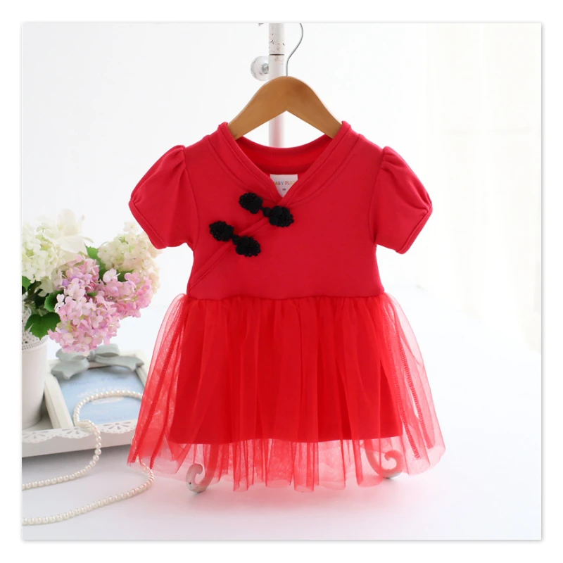 

Newborn Baby Girls Fashion Infant Red Classic Style Cotton Tulle Tutu Princess Dress Chinese Cheongsam Ball Gown Dresses Clothes