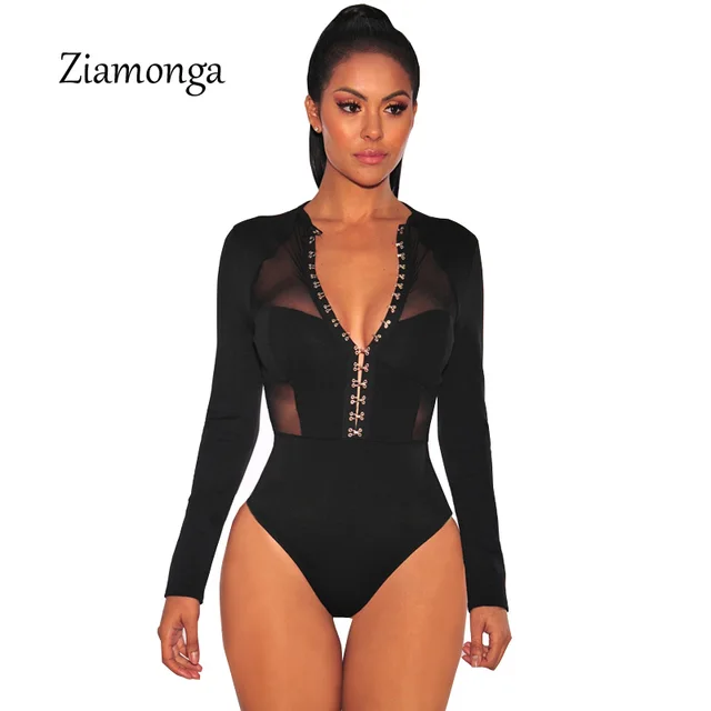 sheer mesh long sleeve bodysuit