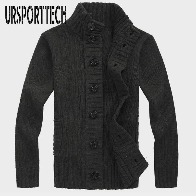 Мужской свитер URSPORTTECH кардиган облегающий однотонный Молодежный утепленный