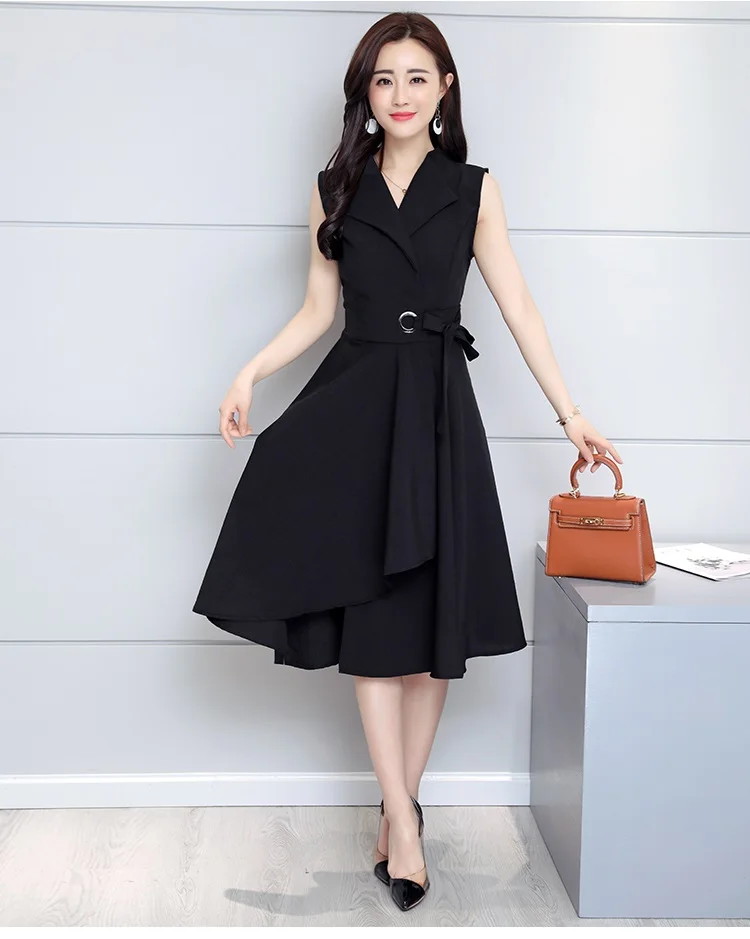 Cotton Linen Summer Office Dress A-line Robe Femme Ete 2018 Grande Taille 5XL V Neck Plus Size Black Office Dress15