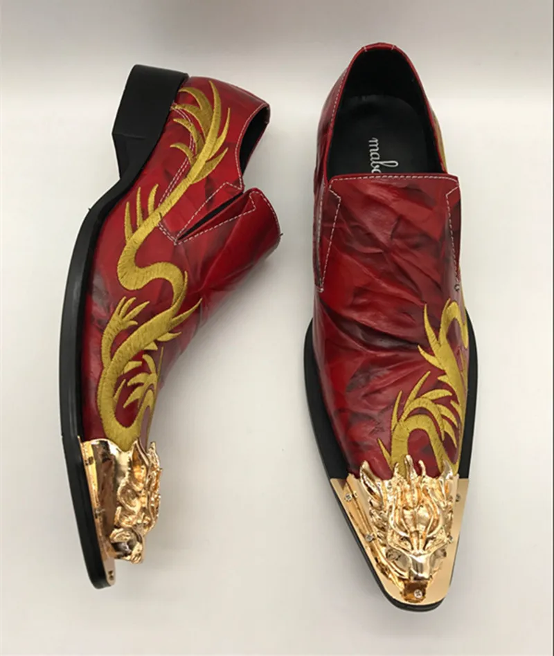 Main Mariage Rouge Appartements Mabaiwan Or La Noir De Broderie Pantoufle En Glissent Cuir rouge Mocassins Robe Hommes Mode Chaussures Casual Sur 7qxwUTqpB