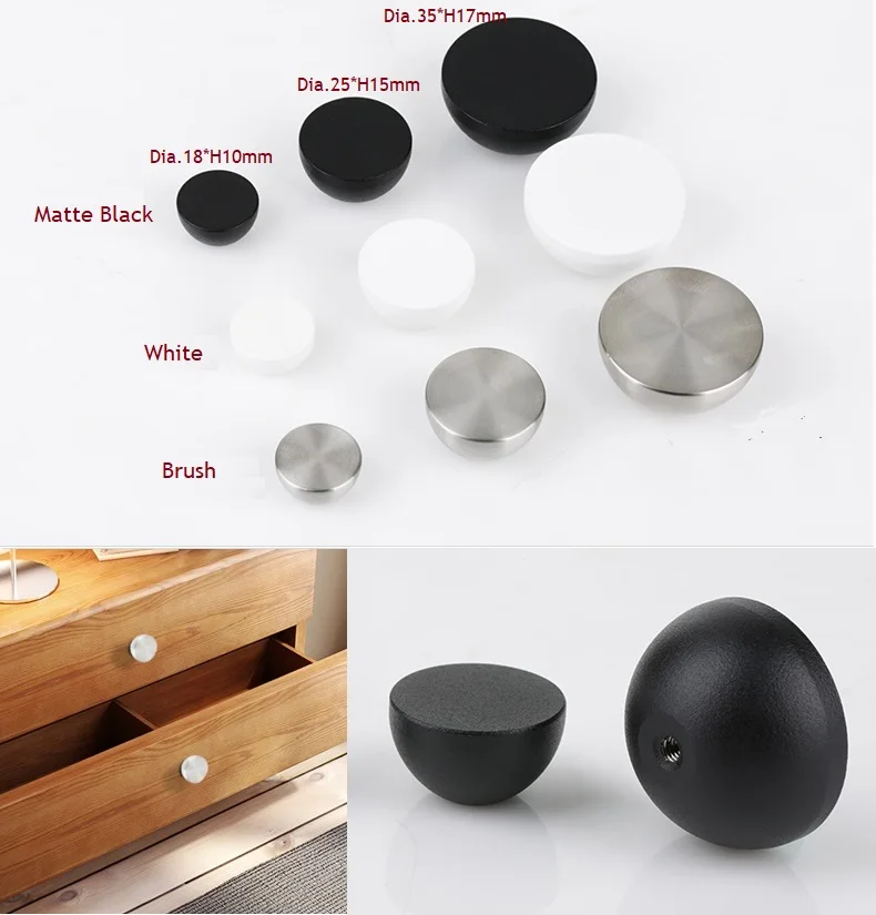 

2Pcs/Lot 304 Stainless Steel Casting cabinet drawer knob Matte Black White Brushed Hemisphere Semisphere