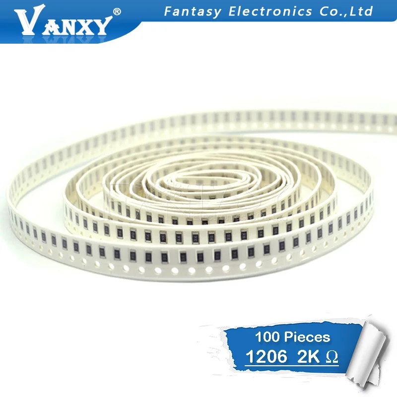 100 шт. 1206 SMD резистор 1% 2K ohm Резистор проволочного чипа 0,25 W 1/4W 202