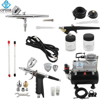 

OPHIR Pro 0.3mm 0.5mm 0.8mm 3-Airbrush Kit w/ Air Tank Compressor for Hobby Cake De Art Set _AC090+004A+071+069