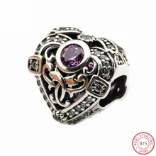 Орхидея и ясно CZ Opulent бусины-брелоки в форме сердца для женщин ювелирных изделий DIY Fit PANDORA талисманы Серебро 925 FL426