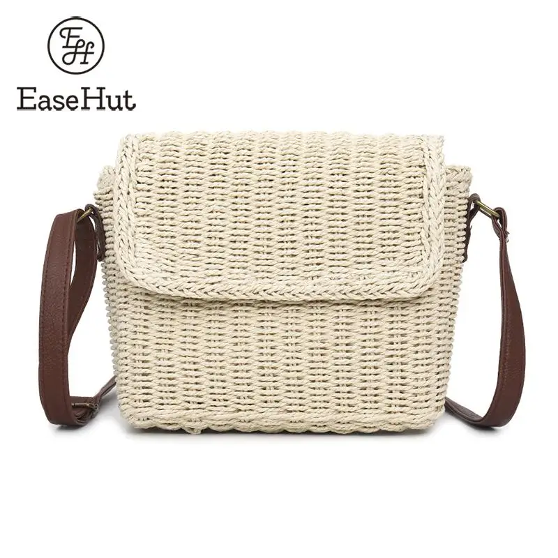 

EaseHut Women Straw Shoulder Bag Flap Front Vintage Holiday Summer Beach Casual Messenger Crossbody Bag Bolsa Feminina 2019