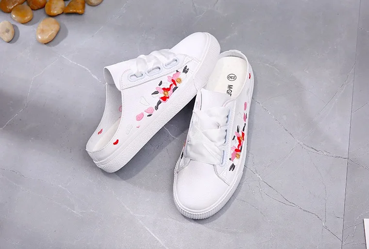 Women Casual Shoes Nice Autumn Summer Microfiber Shoes Woman Platform Fashion Embroidery Breathable Half slipper Women Sneakers 8