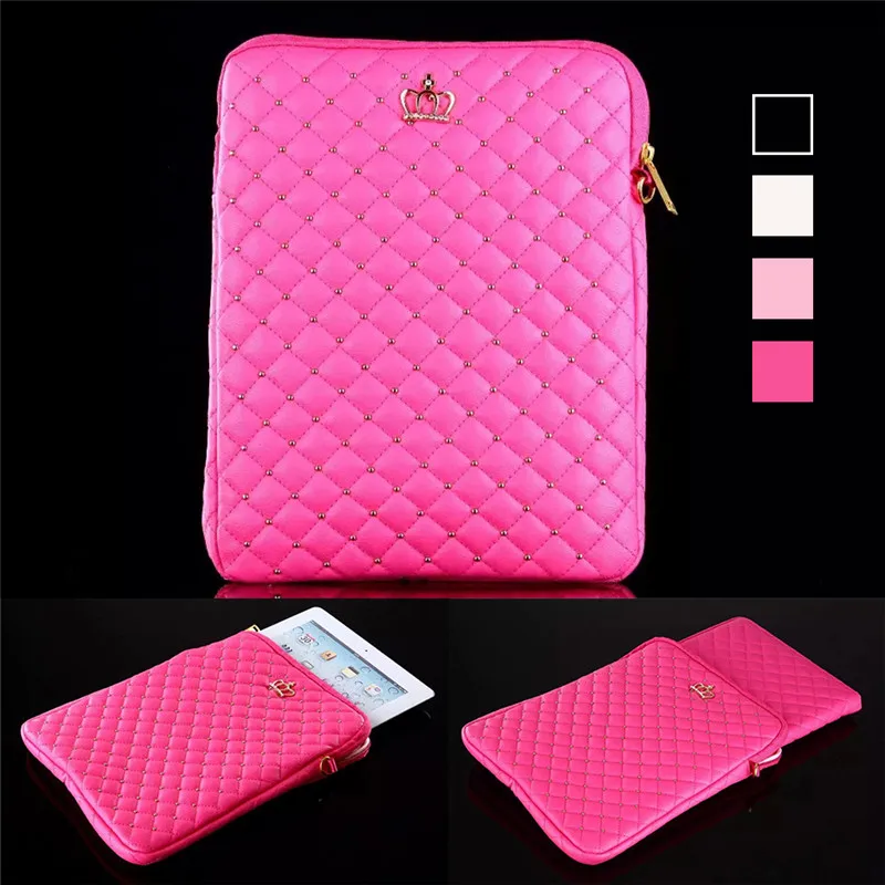 Zipper Pouch Bag For iPad Mini 4 Luxury Quilted Rivet Nail Bling Crown