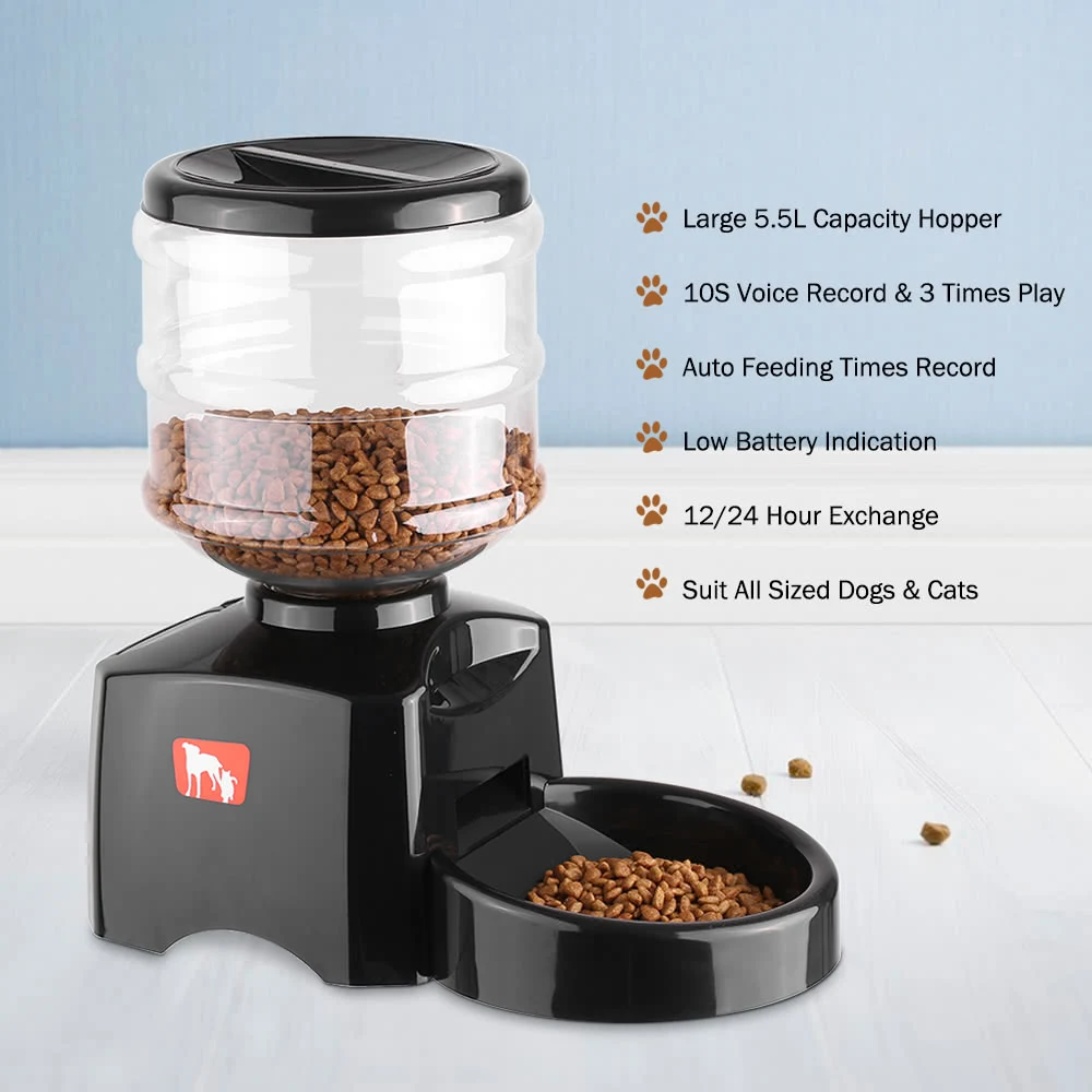

Automatic Pet Feeder Food Dispenser for Dogs, Cats – Programmable 5.5L LCD Display Pet Feeder with Timer & Voice Recording