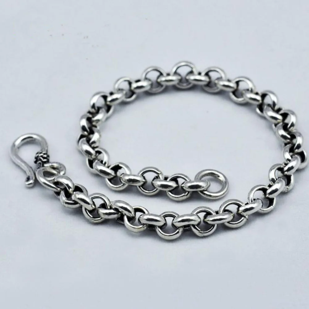 

100% Pure Silver Bracelets Retro Thai Silver Handmade Hemp Rope Chain Personality Keel Men's Bracelet