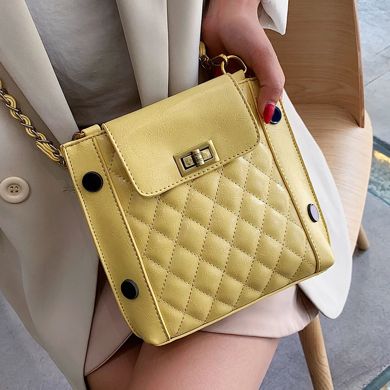 

Bucket quilted rivet small women leather bag 2019 handbag Chain shoulder bags messenger designer brand handbags ladies crossbody